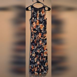 Navy blue floral print long dress
